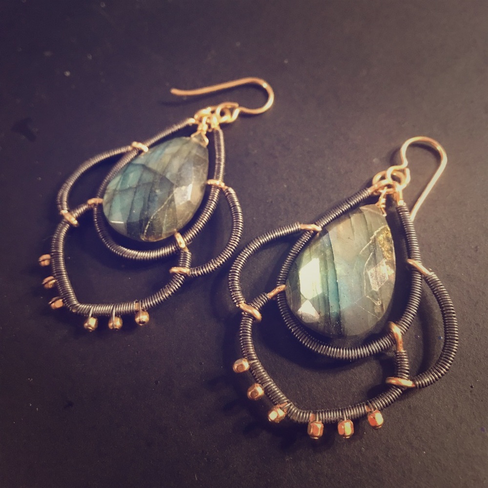 Faceted Labradorite Wire Wrap Earrings